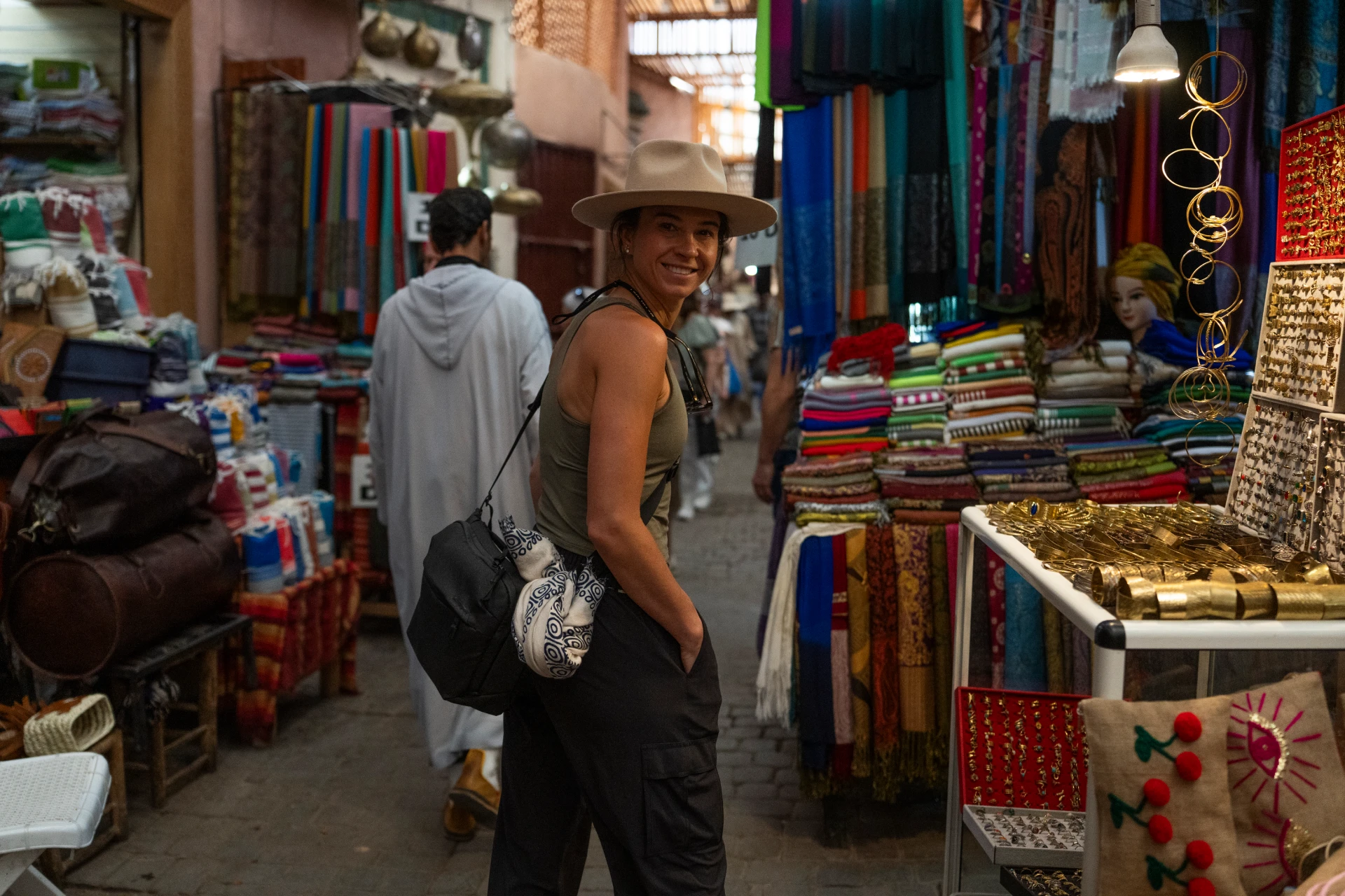 Colorful stalls in the Marrakech souk